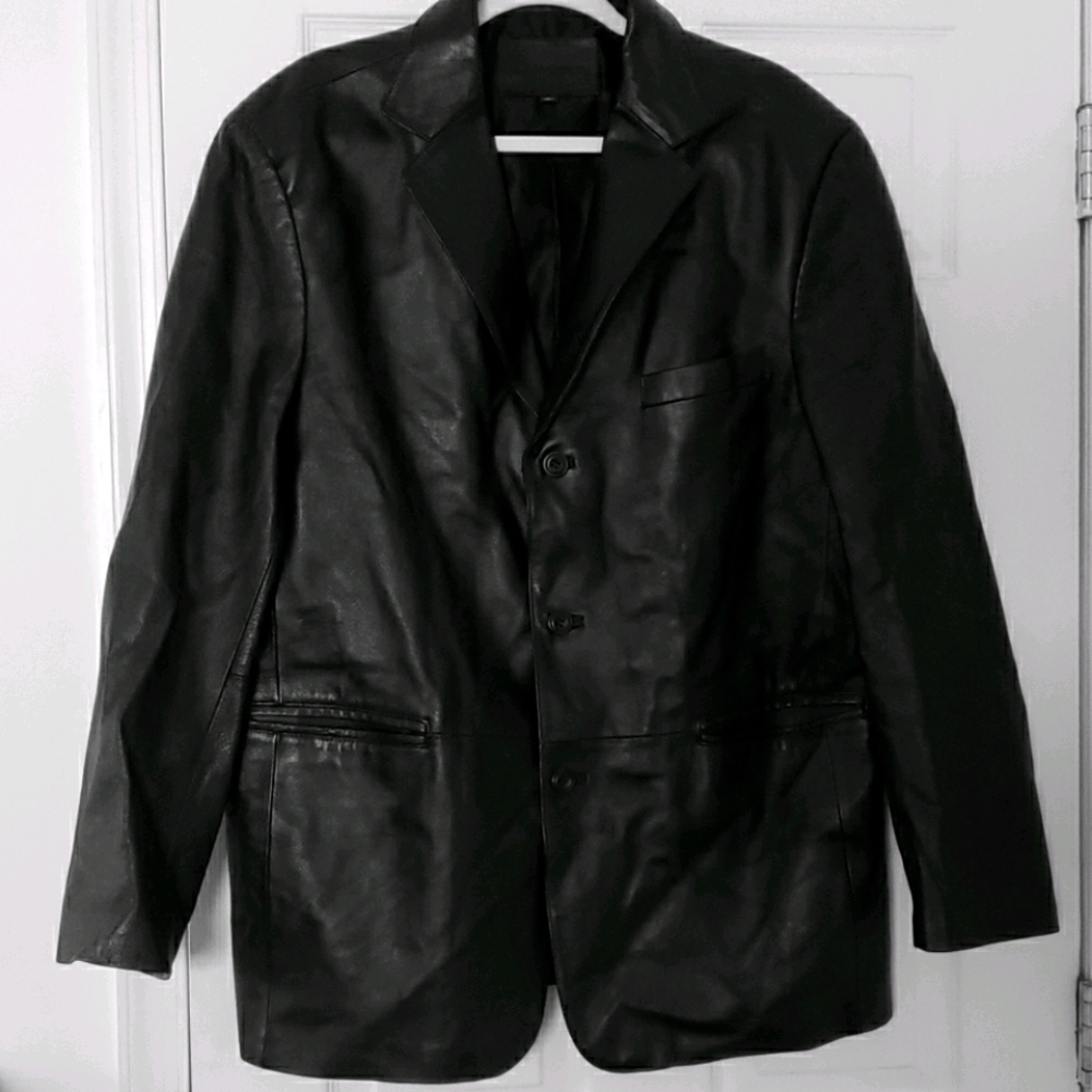 Croft & Barrow Men's Large Black Leather Jacket - Picture 1 of 8